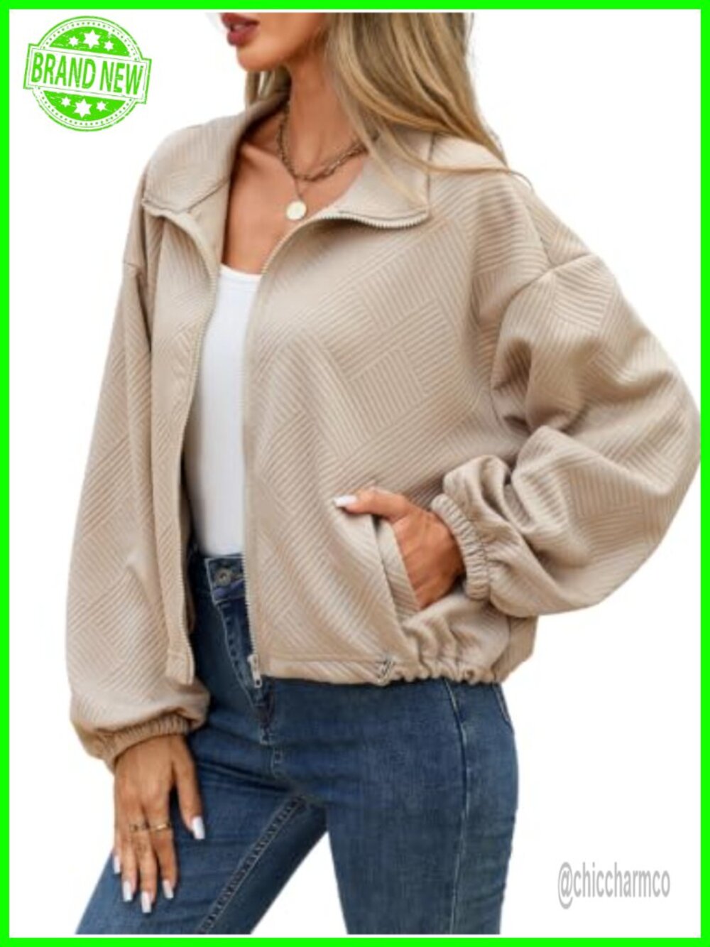 Women's Cropped Bomber Jacket Zip Up Drawstring Hem Lightweight Coat